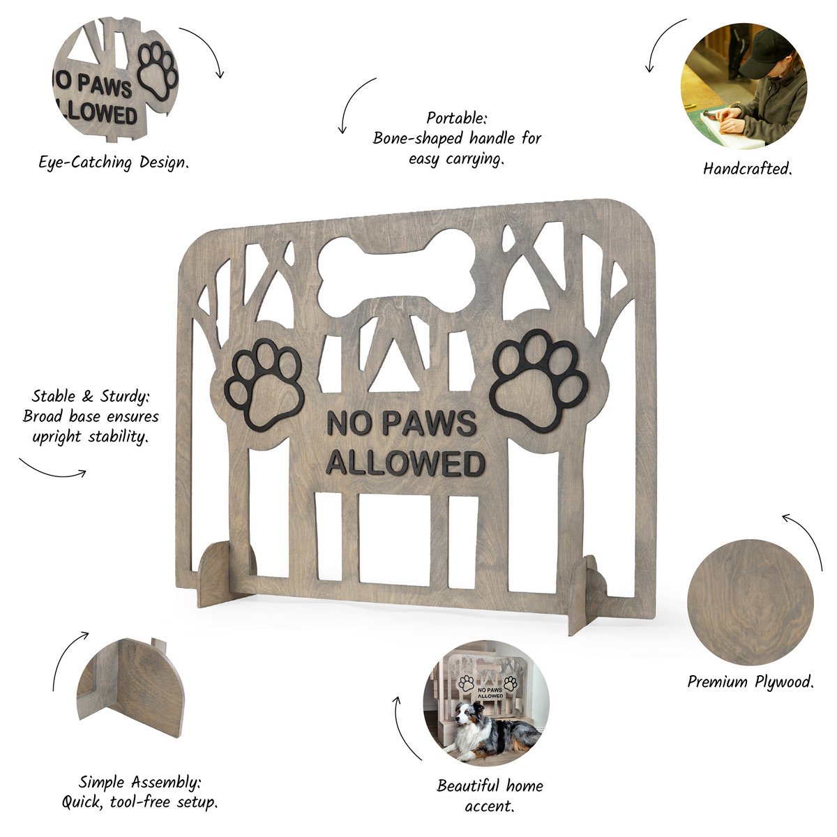 Puerta portátil de tapón para perros de madera para uso en interiores, barrera de mascotas independiente para espacios para el hogar