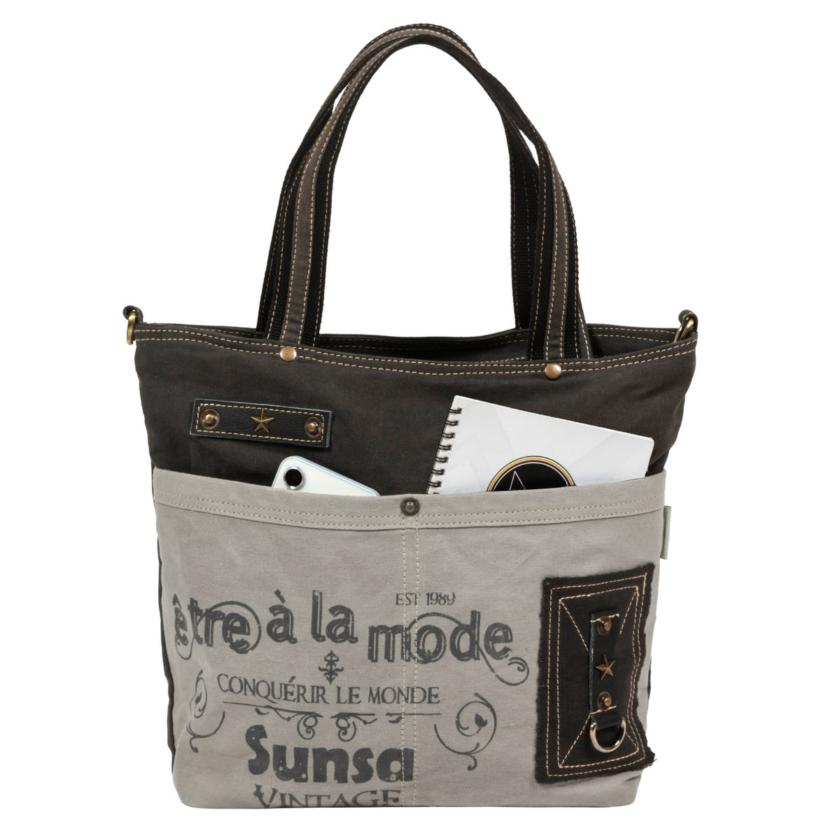 Damska płócienna torba na ramię Sunsa, duża. Vintage retro shopper w marynistycznym stylu. Wegańska torba damska A4 odpowiednia torba na ramię torba materiałowa na codzienną pracę jako prezent dla kobiet w czasie wolnym