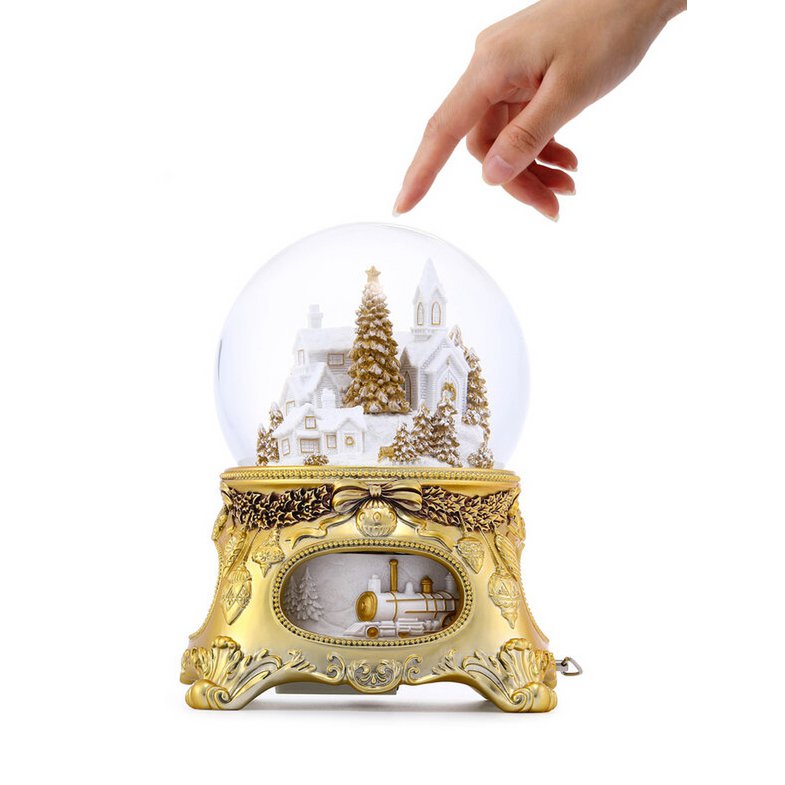 Prächtige Musik-Schneekugel „Golden Christmas Tale“, mit Beleuchtung, automatischem Schneesturm