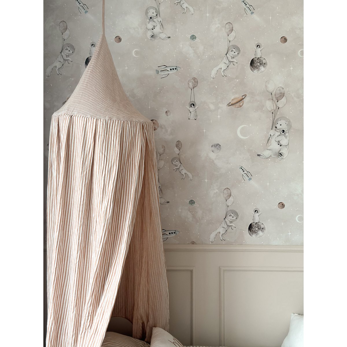 Beige Stripes  - Bed canopy