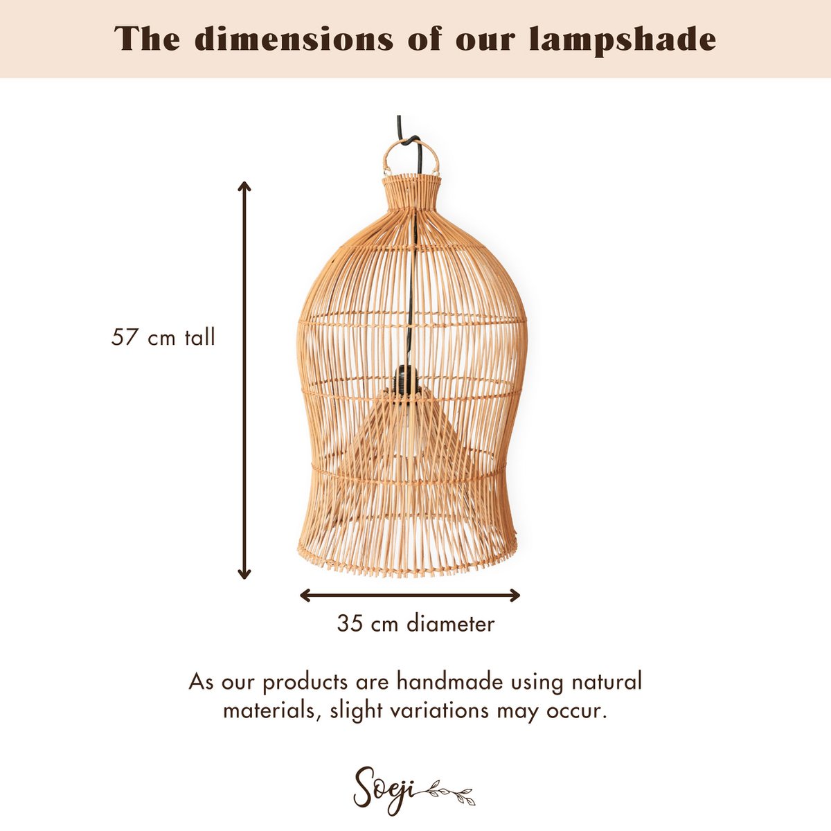 Rattan-Lampenschirm – Boho-Hängelampe – Deckenlampe zum Aufhängen – Boho-Deckenleuchte MAHARA (Ø35 cm)