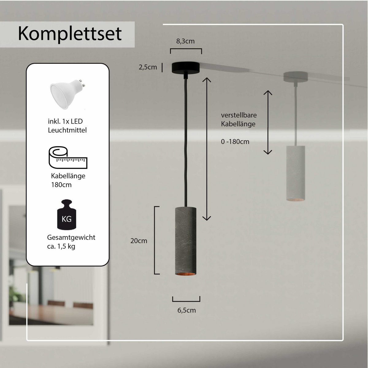 Suspension "Nara20" lampe en béton GU10 Cuivre Noir