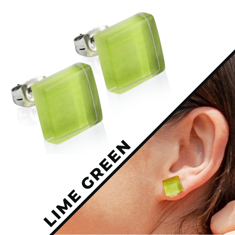 Quadratische Ohrstecker mit Glas Steinen in vielen Farben • 10mm • nachhaltig / minimalistisch / haltbar