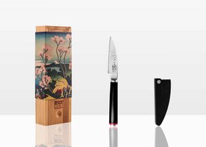 Knife - Paring knife with bamboo Saya and bamboo box - 90 mm blade
