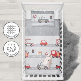 Beaver bed linen set 100x135cm police/fire department in red silver
