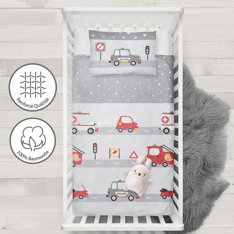 Beaver bed linen set 100x135cm police/fire department in red silver