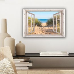 Canvas Maleri - Wall Decoration - View - Beach - Sea - Dunes - Sand - Water - Helmgras