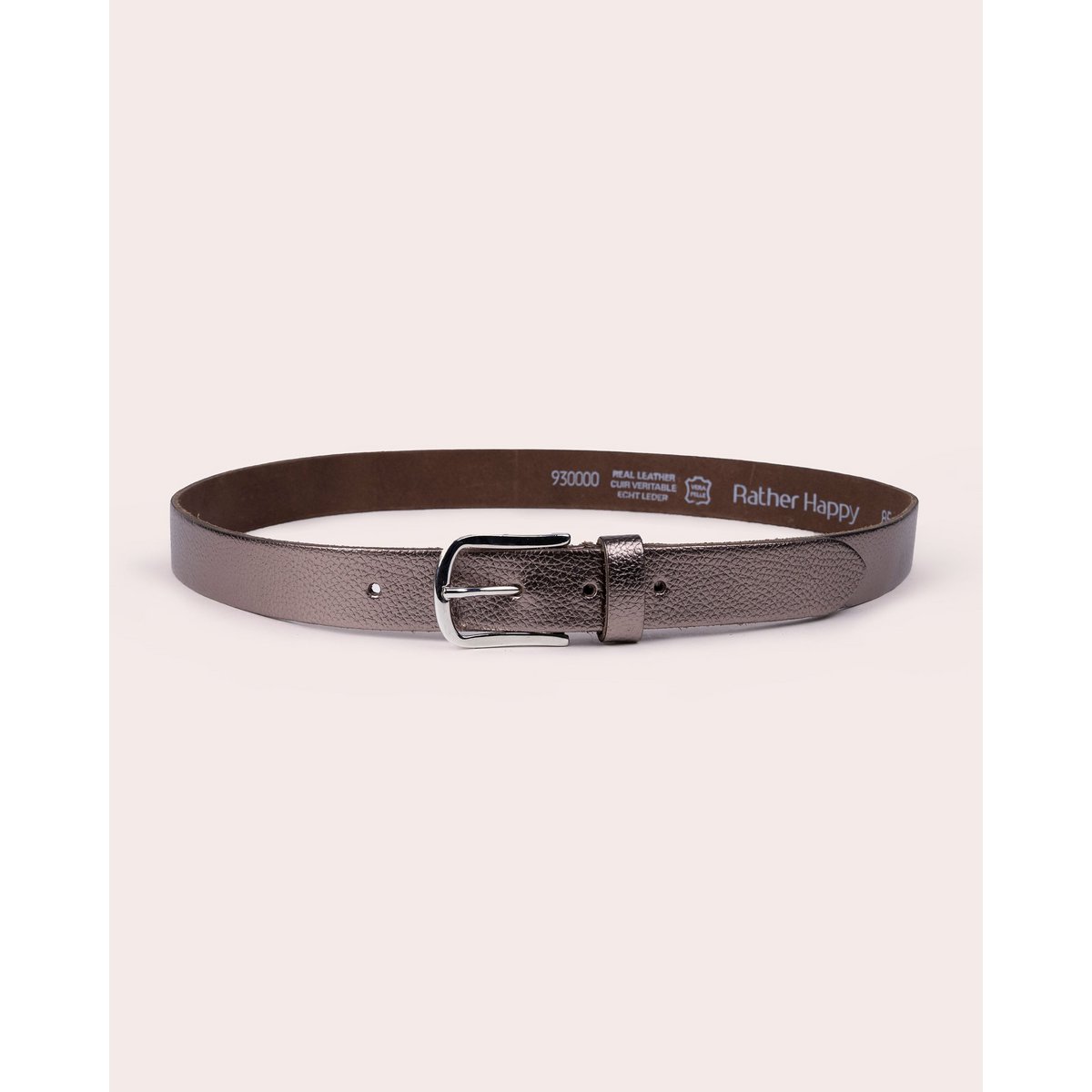 ELLE | Pebbled Leather Belt with Shiny Structured Buckle