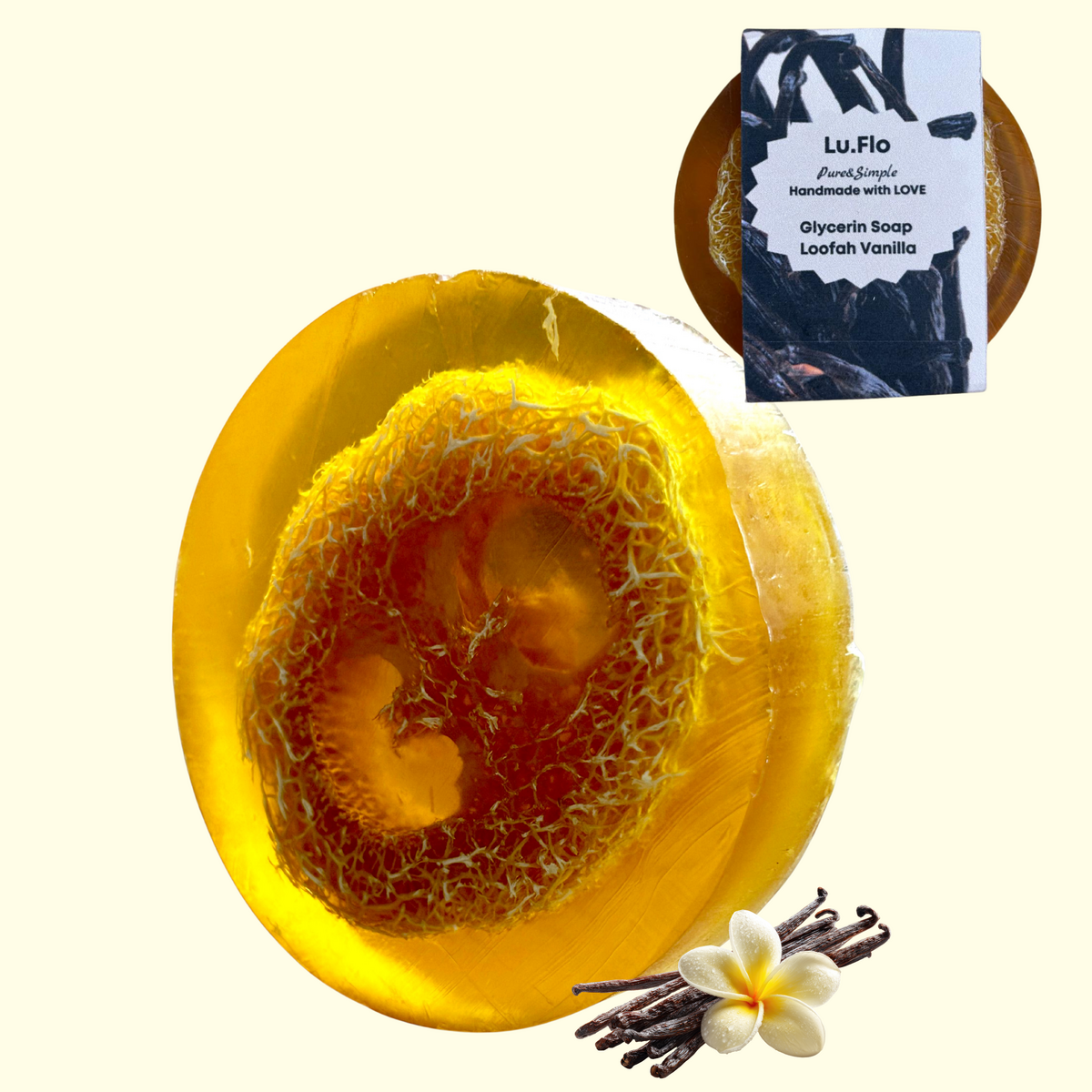 Loofah Glycerine Soap Bar Vanille – Exfoliërende lichaamszeep met natuurlijke Loofah