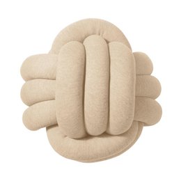 Beige knitted knot pillow, a cozy and textured cushion for your home decor.