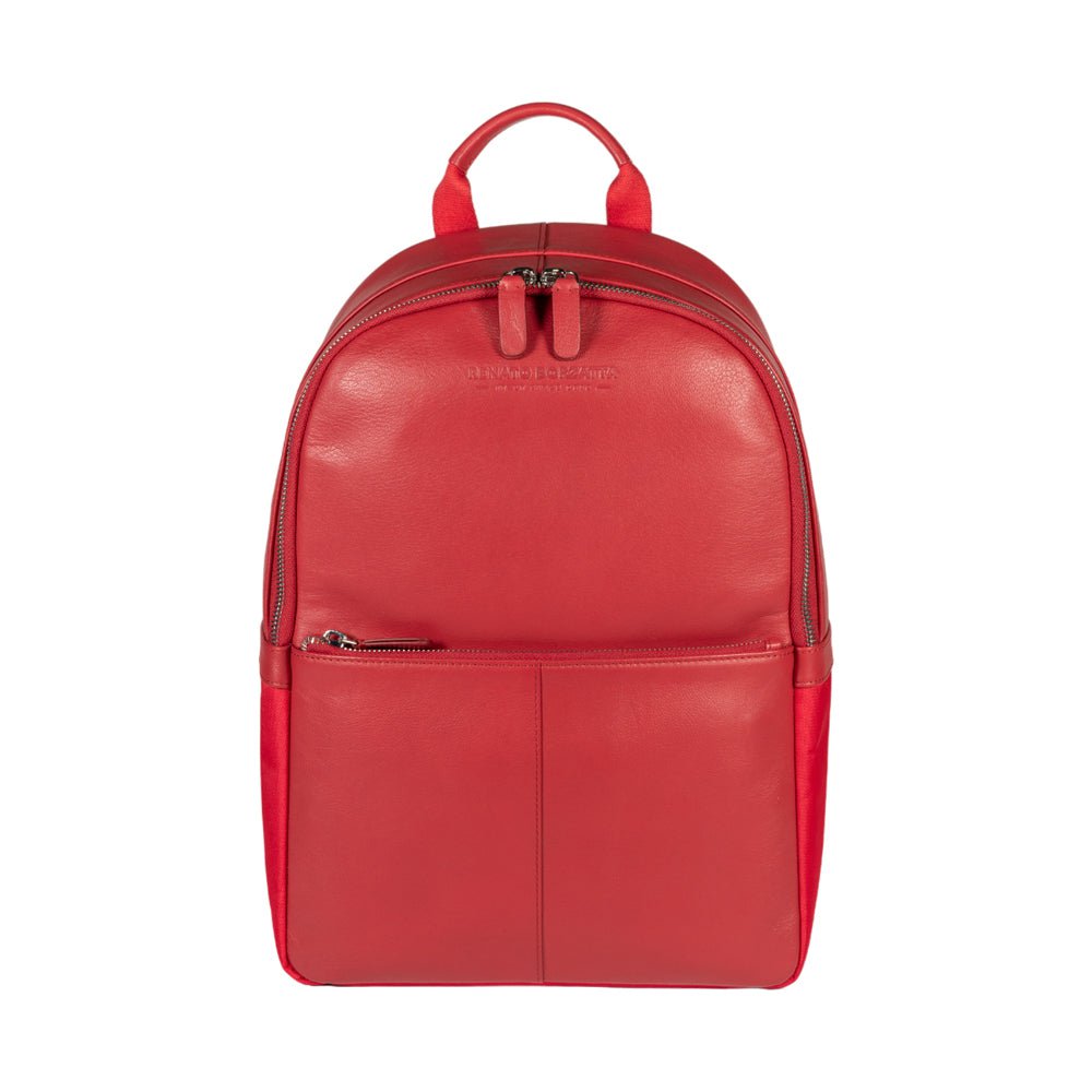RB2001V | Netbook-/Tablet-Rucksack aus Nylon/echtem Leder mit leichter Narbung. Reißverschluss und verstellbare Schultergurte – Farbe Rot – Maße: 27 x 38 x 14 cm. Verpackung: Tasche aus Vliesstoff