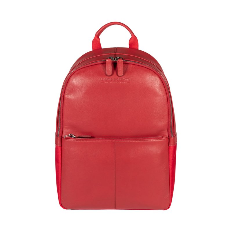 RB2001V | Netbook/Tablet Backpack in Nylon/Genuine Leather, with light grain. Zipper closure and adjustable shoulder straps - Red color - Dimensions: 27 x 38 x 14 cm. Packaging: Non-woven fabric bag