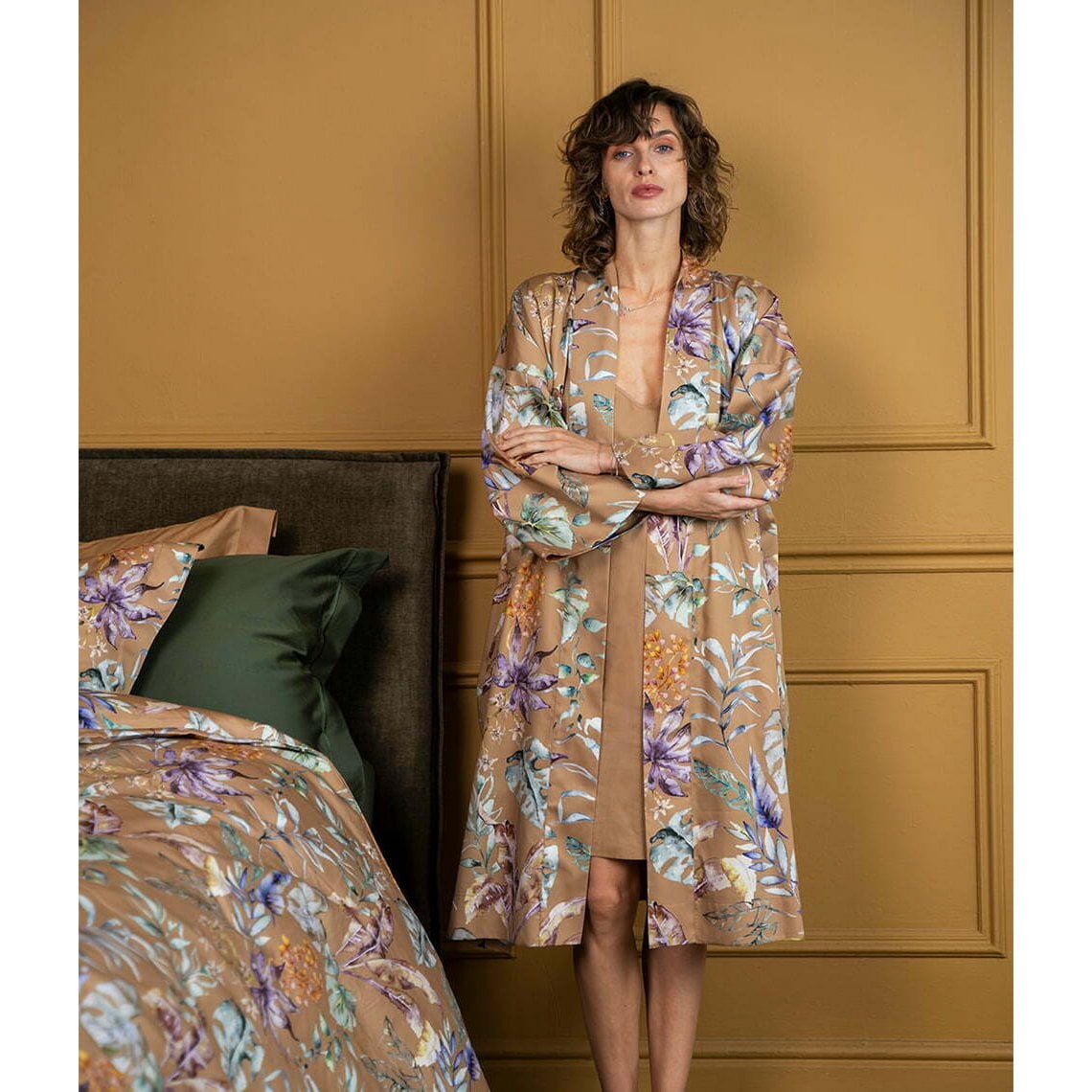 Albornoz kimono Flora Costera Canela