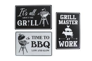 Wandplatte BBQ/Grill schwarz/weißes Metall
