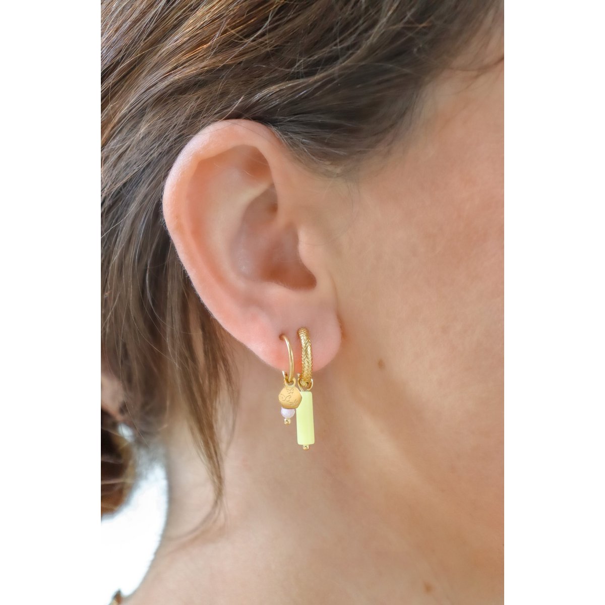 Boucles d'Oreilles Jade Citron - Or