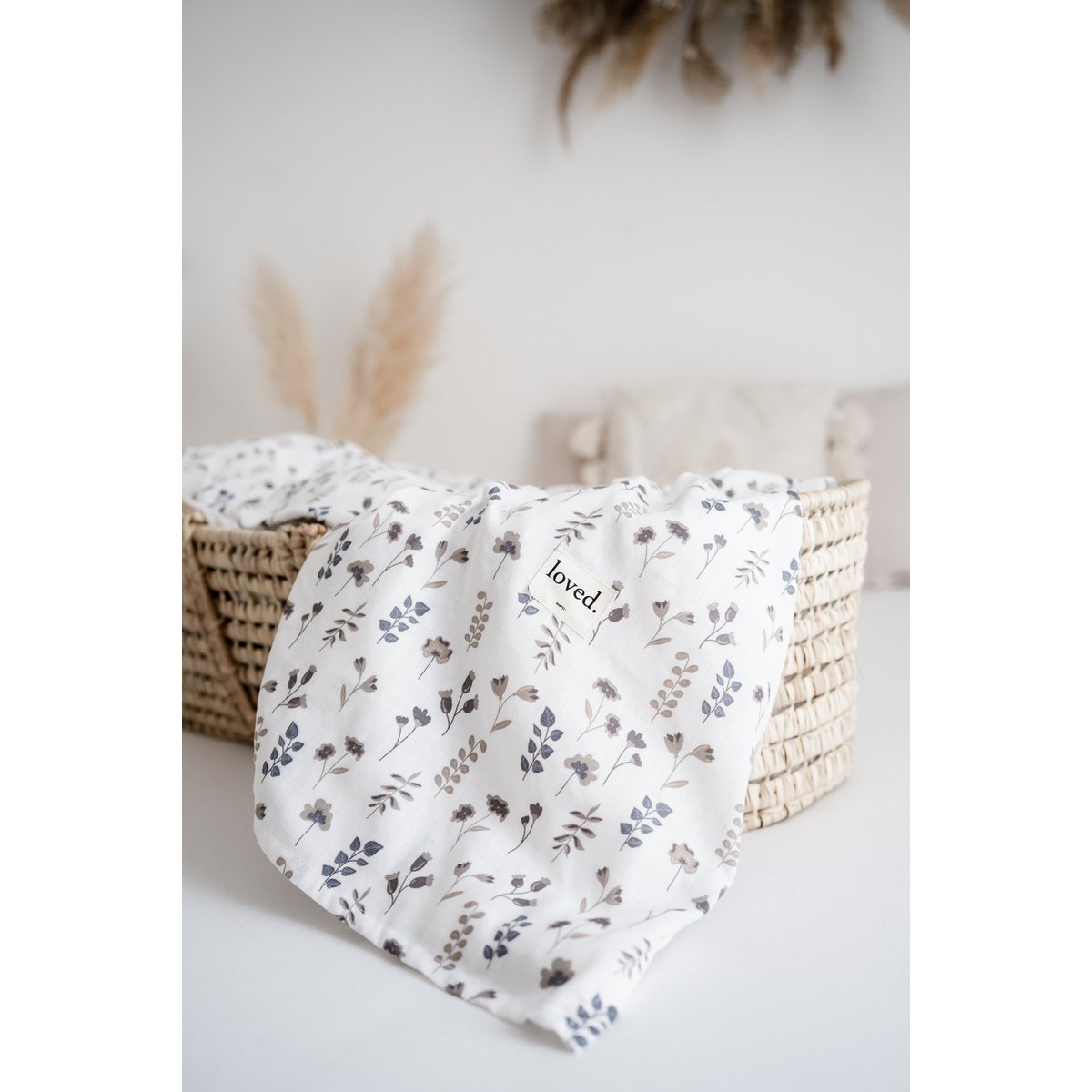 Baby blanket ORGANIC muslin cloth 120x120cm dried flowers