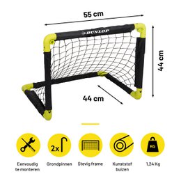  Black football goal with yellow corners, portable net, 55cm wide, compact sports equipment