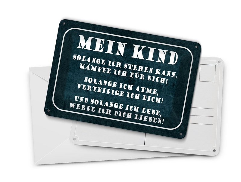 Tin postcard saying 10x14 cm Child as long as I can stand, I will fight for you