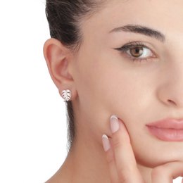 Monstera Leaves Stud Earrings - 925 Sterling Silver - Exotic Leaves Jewelry - EAR925-45