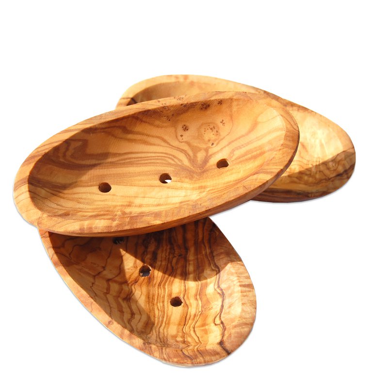 Porte-savon ovale d'environ 12 - 14 cm en bois d'olivier