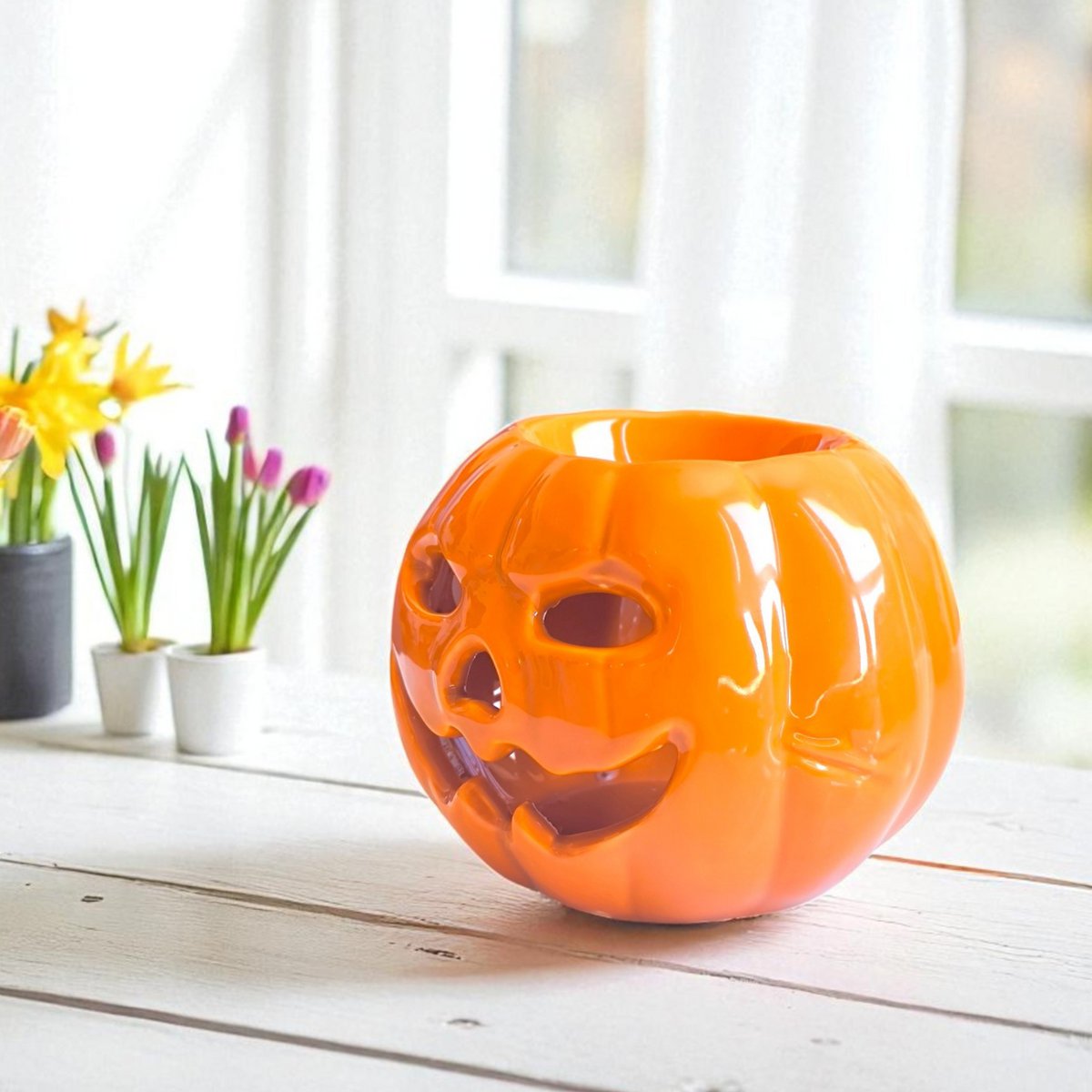 Bruciatore di incenso di zucca in ceramica – Diffusore di oli essenziali, cere e profumi – 12 cm – Lavorazione artigianale – Ambiente Zen