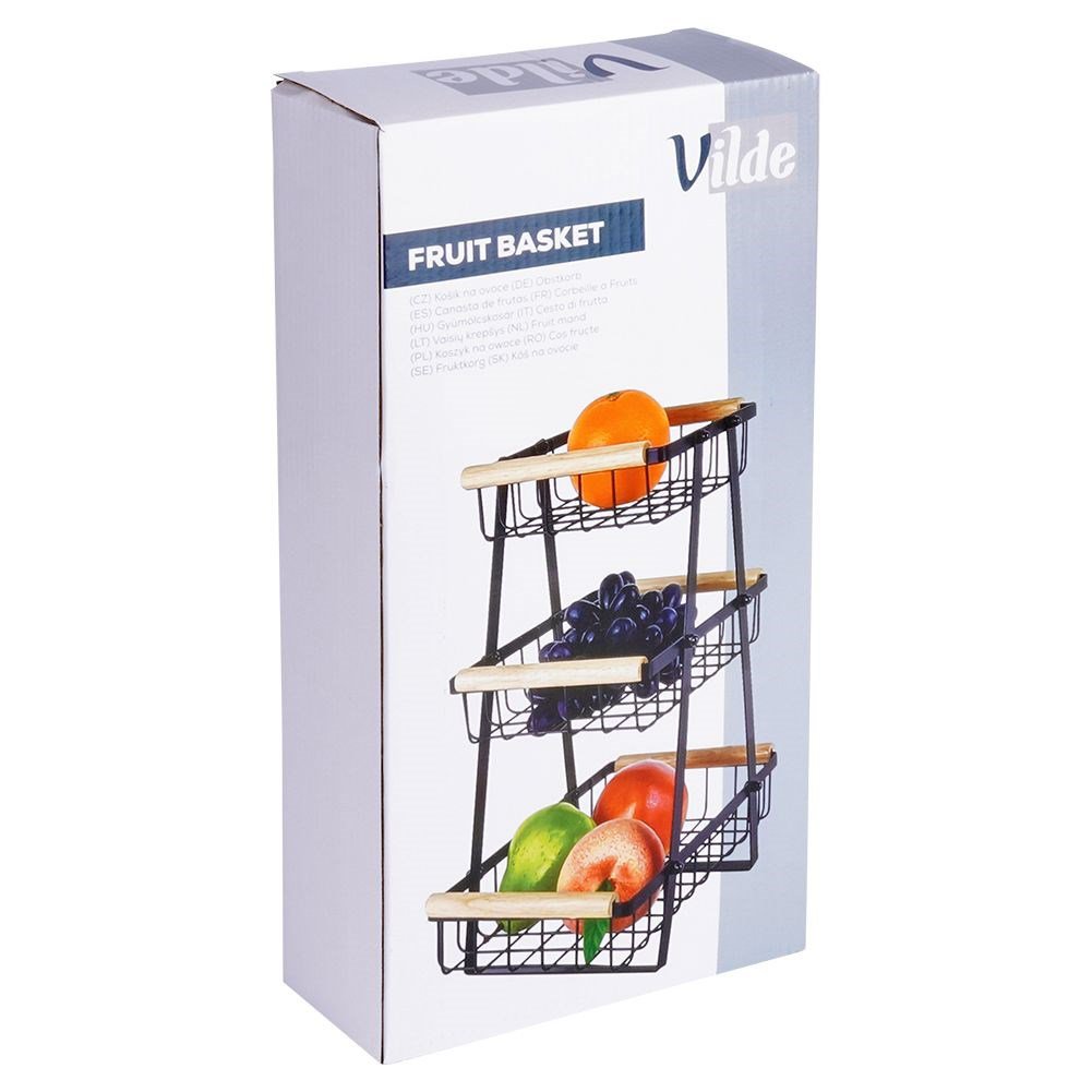 Fruit Basket Metal Black 3-Level