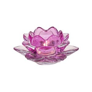 Tealight holder Lotus, pink, glass, 12x6 cm