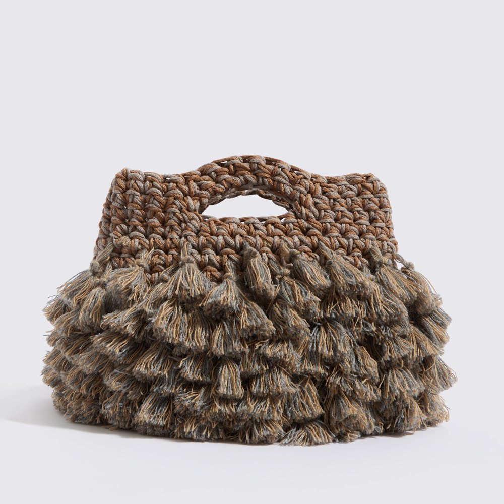 “Nadia tassells” crochet handbag light blue + sand