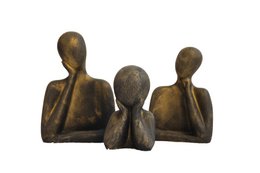 Decorative family statue in bronze, silver, gold, white, black, and rose gold colors.