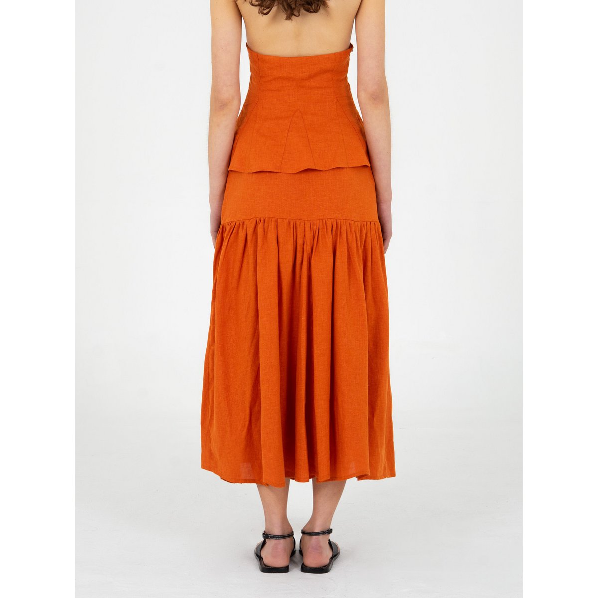 Leo terracotta linned midi-nederdel