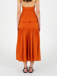 Leo terracotta linned midi-nederdel