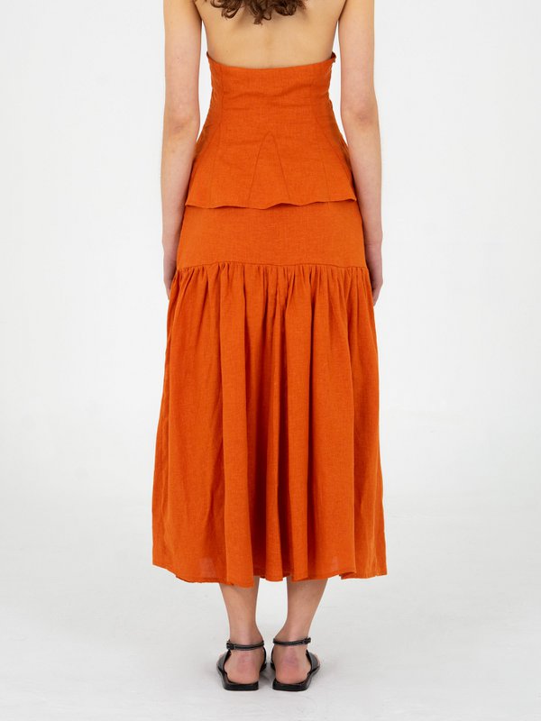 Leo terracotta linned midi-nederdel