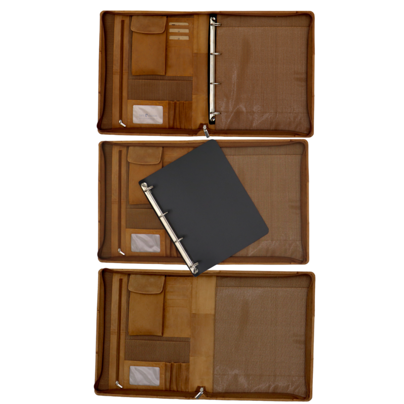 Estuche de cuero para escritura A4 - Carpeta para conferencias - Carpeta para documentos A4 - Funda para tableta y portátil - Carpeta de anillas extraíble