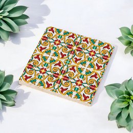 Juego de posavasos de piedra - Adornos verdes y rojos