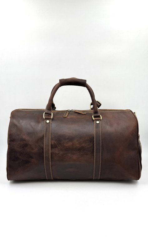 Borsa da viaggio in pelle oliata fatta a mano – Borsone artigianale "Navigator" da 50 cm con scomparto per scarpe dedicato