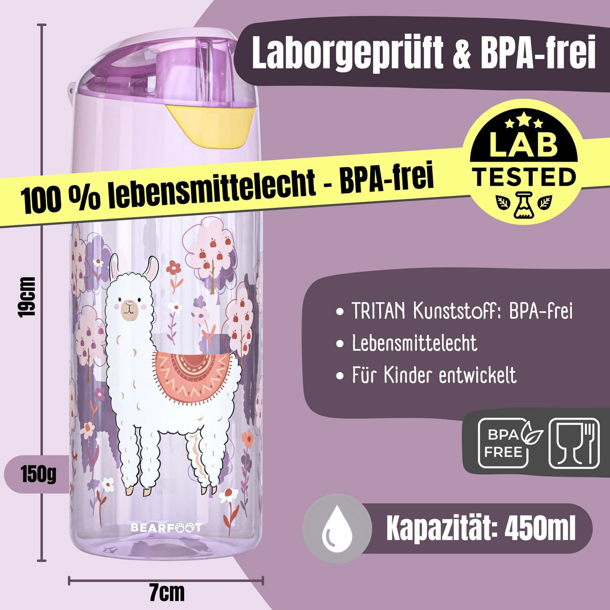 Children's water bottle, lightweight water bottle - llama