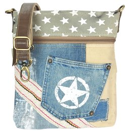 Bolso bandolera de mujer Sunsa. Bolso sostenible hecho de lona y jeans reciclados. Bolso bandolera vegano vintage. Bolso bandolera pequeño