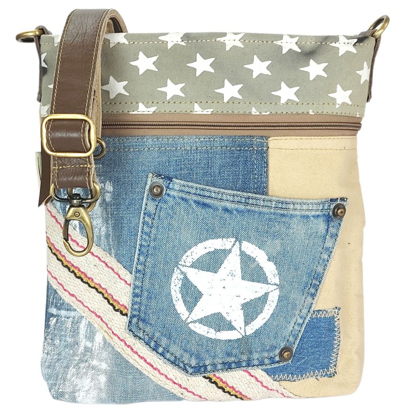 Bolso bandolera de mujer Sunsa. Bolso sostenible hecho de lona y jeans reciclados. Bolso bandolera vegano vintage. Bolso bandolera pequeño