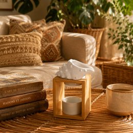 Brûle Parfum Série Naturea – Shell – en Bambou et Céramique – Design Original et Déco – Bougeoir Aromathérapie – Diffusion Huiles Essentielles, Cires, Fondants Parfumés