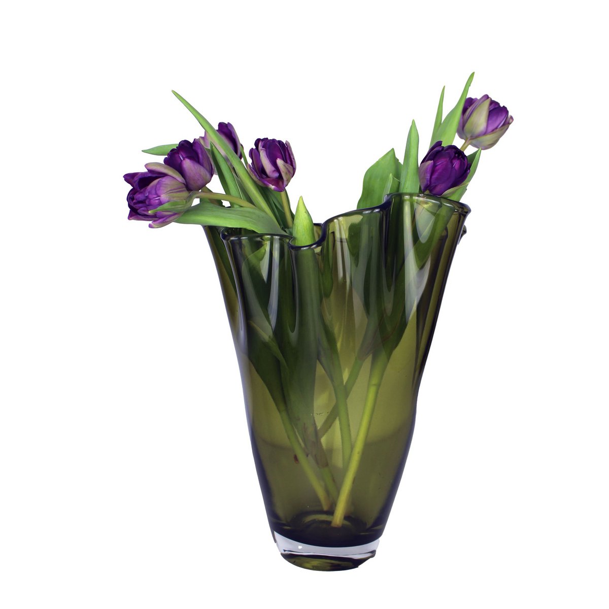 Vaso in vetro ondulato verde oliva da tavolo vaso in vetro 21x21x30cm