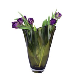 Vaso in vetro ondulato verde oliva da tavolo vaso in vetro 21x21x30cm