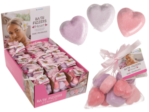 Fizzy bathing hearts with rose fragrance,