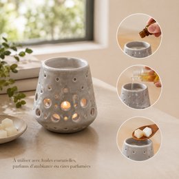 Perfume Burner – Gray Loob – Lacquered Ceramic Candle Holder – Healthy Diffusion Accessory – Scented Waxes, Essential Oils – Decorative Object