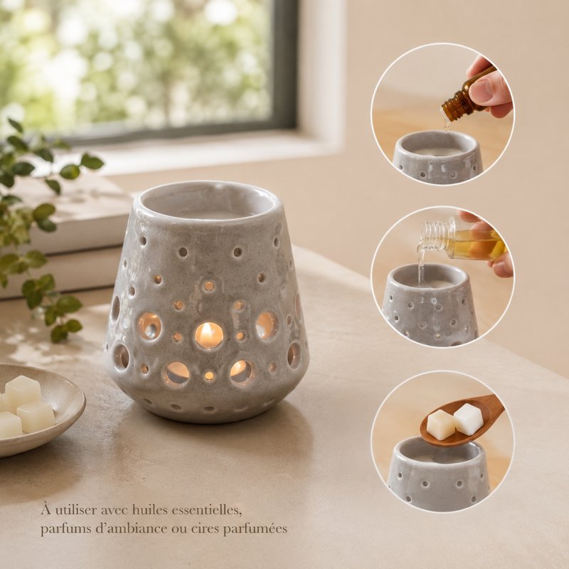 Perfume Burner – Gray Loob – Lacquered Ceramic Candle Holder – Healthy Diffusion Accessory – Scented Waxes, Essential Oils – Decorative Object