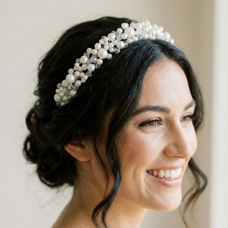 Pearl crystal tiara for elegant bridal hairstyles