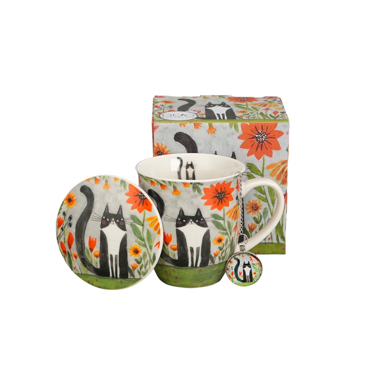 DUO CATS Mug + Infuser with Tag, 400ml, MEADOW, giftbox