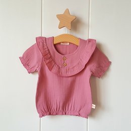 Baby pige mørk rosa t-shirt / 100% økologisk dobbelt gaze bomuld
