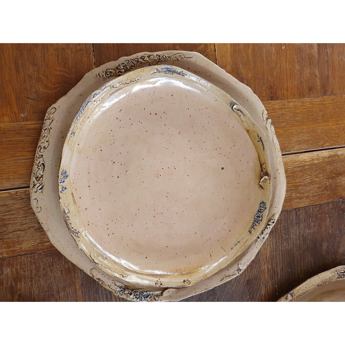 Tray approx. 28 (W) cm x 16.5 (L) cm x 1.5 cm (H)) crockery, handmade, stoneware, unique, creamy white, matt