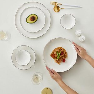 Milan dishes 27 pc. White with silver edge