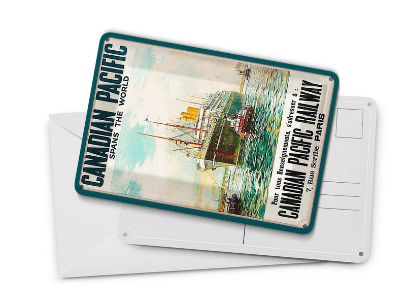 Cartolina da viaggio in latta 10x14 cm Insegna decorativa della Canadian Pacific Railway